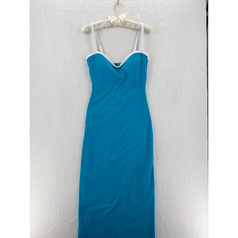 93 Play Street - Bodycon Maxi Dress Contrast Trim Slit - Blue - S - Women